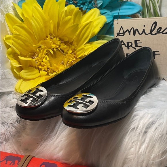 Tory Burch Shoes - Tory Burch shoes Reva flats black silver